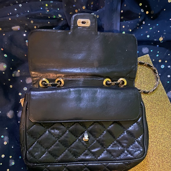 CROUCH & FITZGERALD QUILTED LAMBSKIN LEATHER BLACK GOLD CROSSBODY VINTAGE Bag - Picture 14 of 16